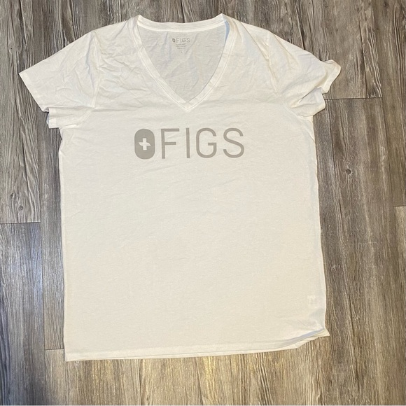 FIGS Women's White V-Neck Top Sz L - Picture 1 of 8